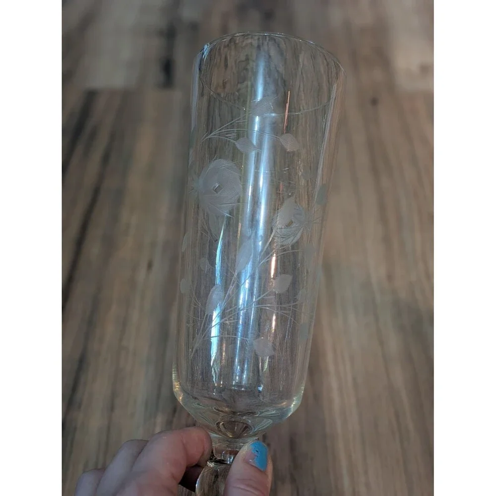 Vintage Etched Cut Floral Crystal Glass Footed Vase 10”